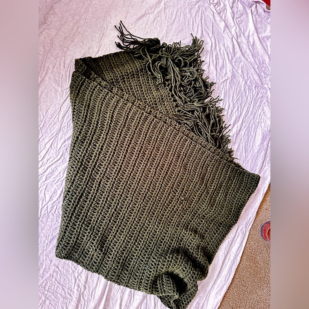 Olive green oversized knit scarf